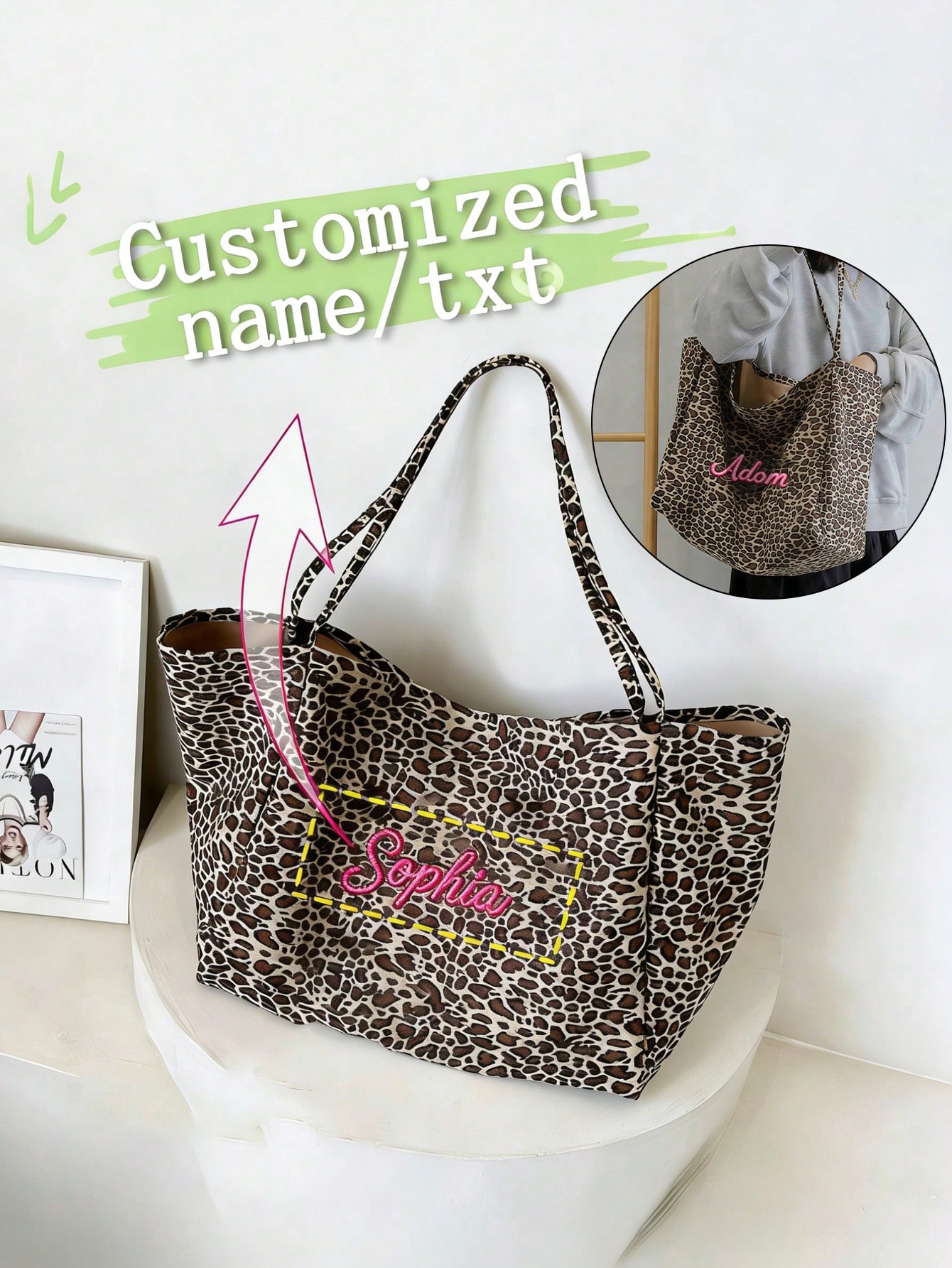 Women Bags Name - 사용자 정의 이름 레오파드 프린트 토트