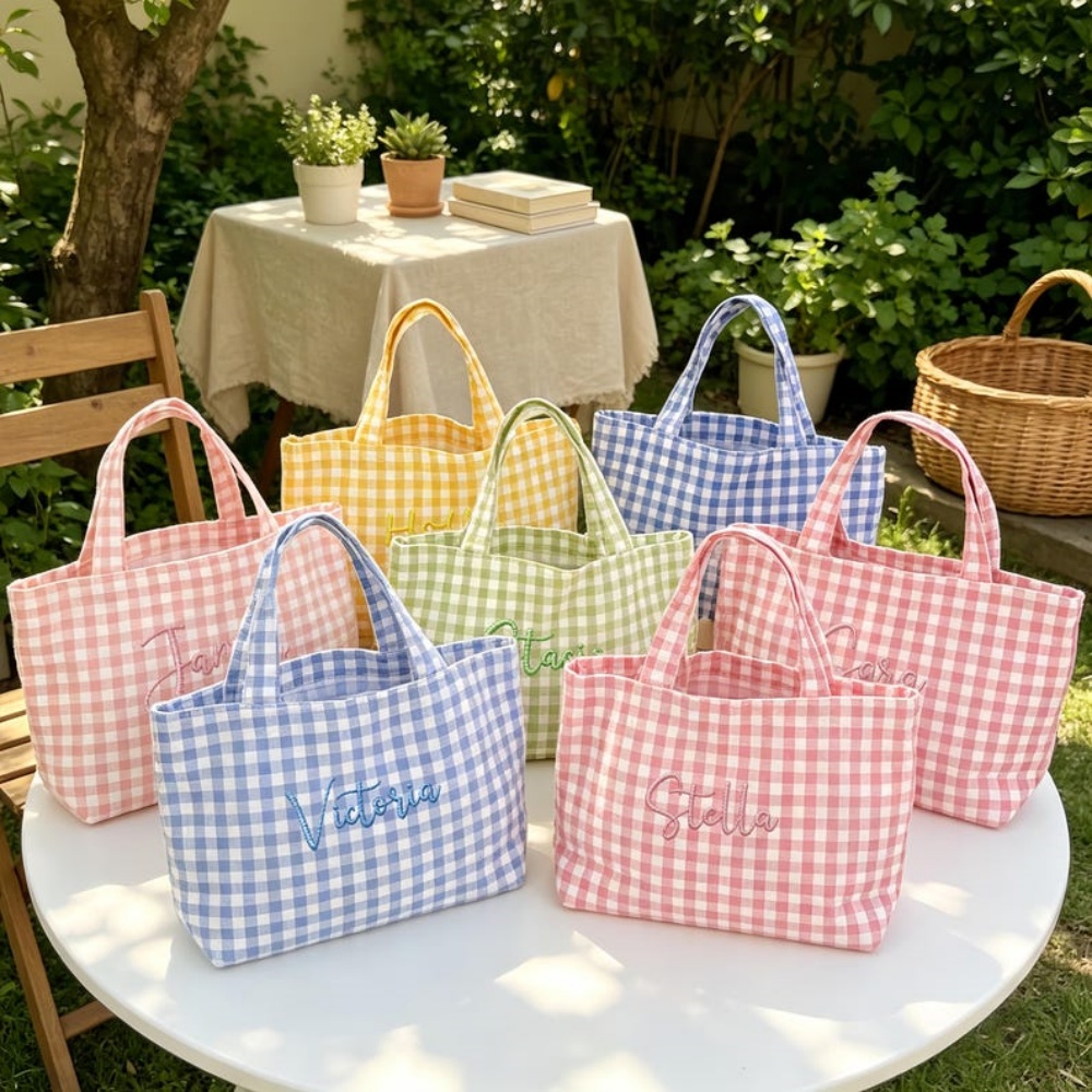 1개 맞춤형 텍스트/이름 자수 체크무늬 토트백, 다양한 - Women Bags Name 리뷰 및 가격