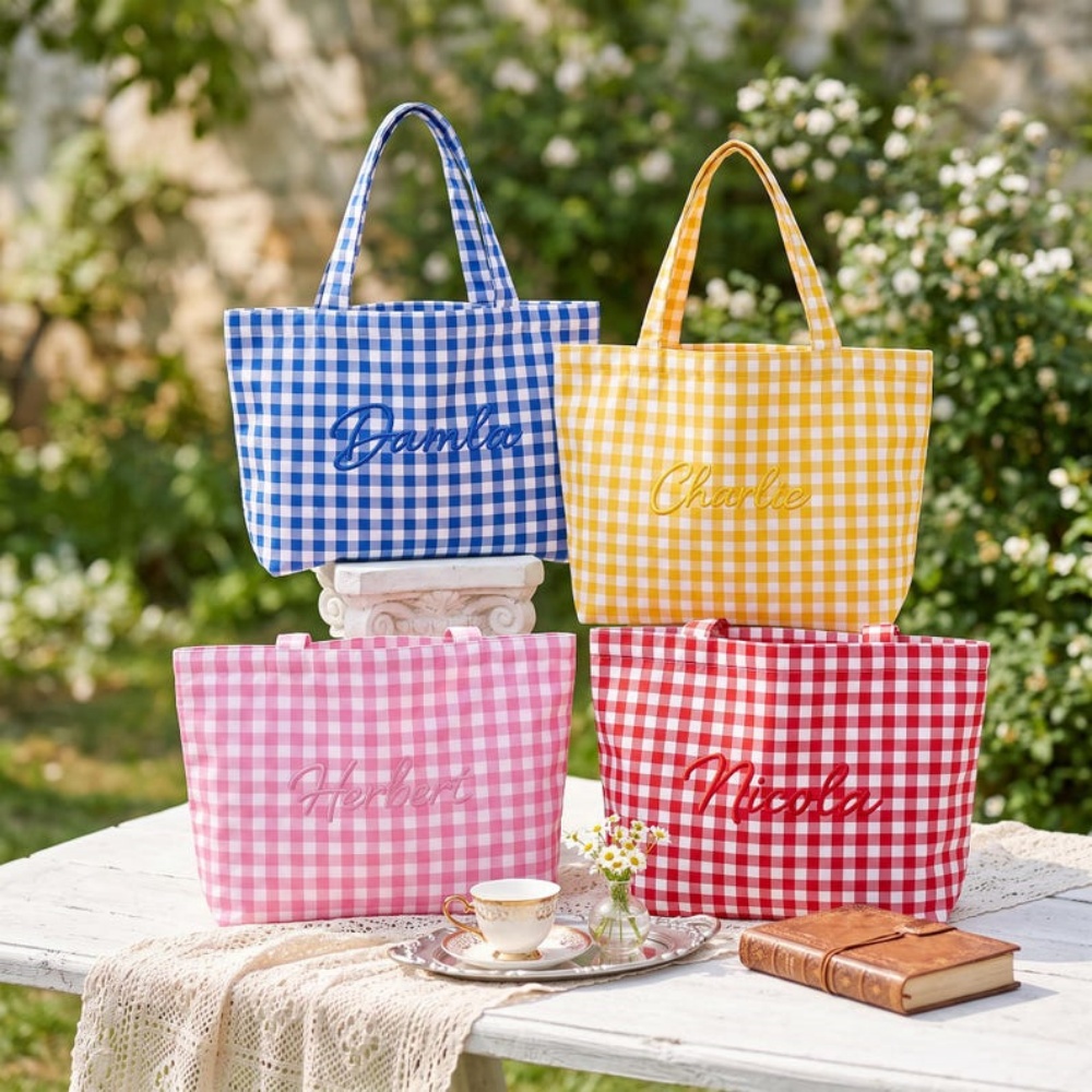 1개 맞춤형 텍스트/이름 자수 체크무늬 토트백, 다양한 - Women Bags Name 리뷰 및 가격