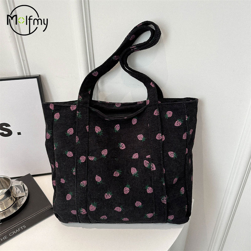 코듀로이 핸드백 딸기 비치 백 세련된 다용도 숄더백 대 - Women Bags Low Price 리뷰 및 가격
