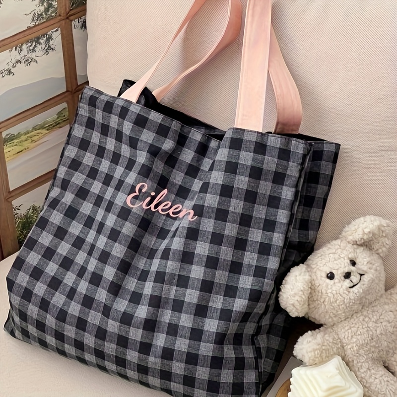 사용자 정의 이름 자수 토트 백 여성 스트라이프 격자  - Women Bags Name 리뷰 및 가격