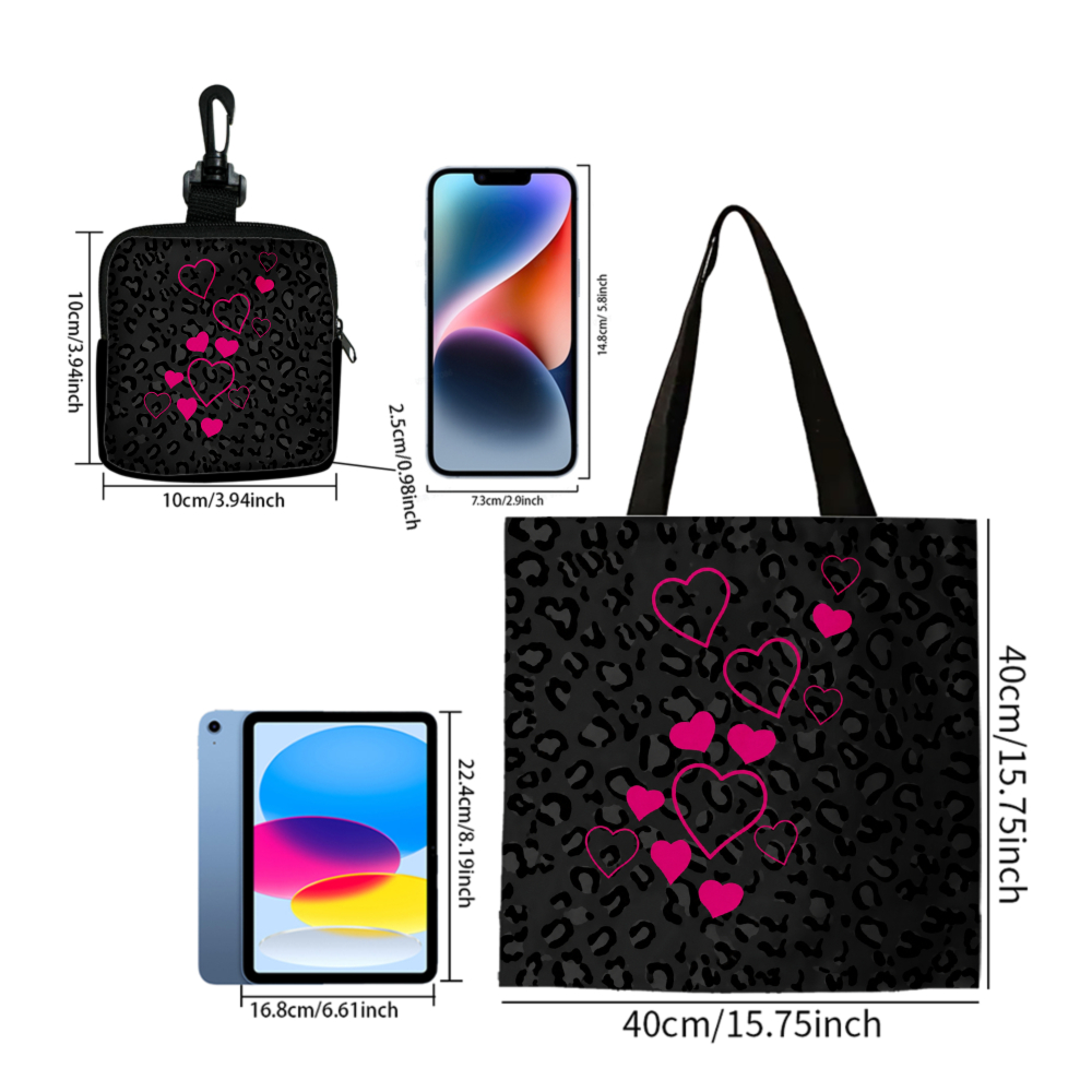 블랙 레오파드 프린트 핑크 하트 토트백과 동일한 동전  - Women Bags And Purses 리뷰 및 가격